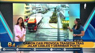 Camión de carga jala cables y por muy poco ocasiona una tragedia en el Callao