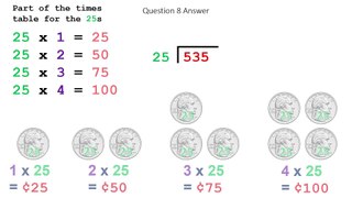 Question #8 from 2022 State 5th Grade Math Test. Animated division explanation.