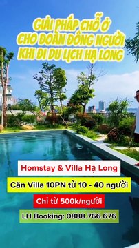 Siêu Villa 10 pn, 11 giường lớn, tối đa cho đoàn 40 người có bể bơi riêng, bàn bi-a, karaoke, sân vườn, bồn tắm ngắm view thành phố du lịch Bãi Cháy, … Xem thêm