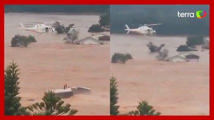 Morador é levado por correnteza momentos antes de ser resgatado por helicóptero no RS