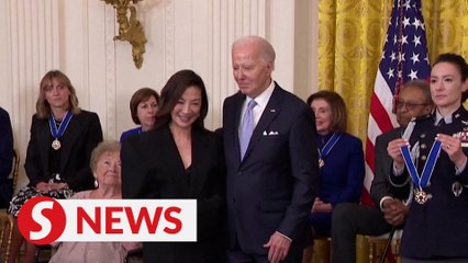 Download Video: Michelle Yeoh honoured as pioneer by Biden with Presidential Medal of Freedom