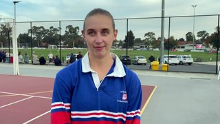 Gisborne co-captain and new Melbourne Vixens Reserves squad member Claudia Mawson speaks on the Bulldogs' 24-goal win over South Bendigo in round four of BFNL A-grade netball