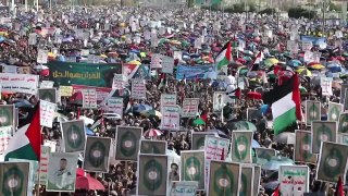 Huthi supporters rally in Sanaa in solidarity with Gaza's Palestinians