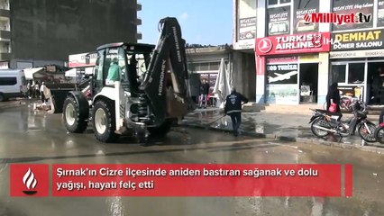 Cizre'de aniden bastıran sağanak ve dolu yağışı hayatı felç etti