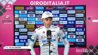Cycling - Giro d'Italia 2024 - Alex Baudin after the stage 1 and new Maglia Bianca