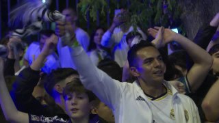 Real Madrid fans celebrate the club's 36th league title