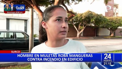 Vecinos se confiaron: sujeto en muletas roba mangueras contra incendios de edificio en Surco