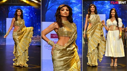 Showstopper बनीं Shilpa Shetty ने Ramp पर दिखाया हुस्न का जलवा, साड़ी में Flaunt किया Curvy Figure
