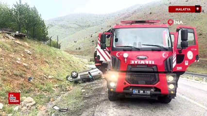 Malatya’da kontrolden çıkan otomobil takla attı