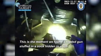 Watch moment police find loaded gun hidden in sock which was in a loft