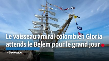 Gloria, le vaisseau amiral colombien attends le Belem au J4