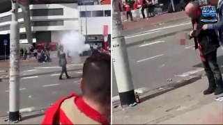 Shocking Moment Football Fan Blows His Fingers Off after Lighting a Flare Outside a stadium