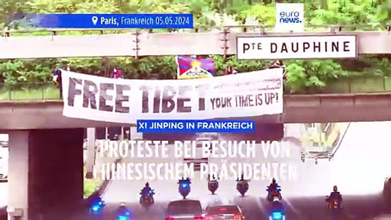Protest in Frankreich: 'Free Tibet – Diktator Xi Jinping, deine Zeit ist um'