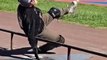 Man Trips an Falls While Attempting to Rollerblade on Rails Hurting His Chest
