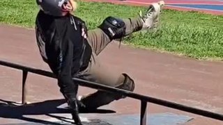 Man Trips an Falls While Attempting to Rollerblade on Rails Hurting His Chest