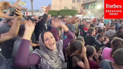 Civilians In Gaza's Deir-Al Balah Celebrate News Of Hamas Agreeing To Ceasefire Deal