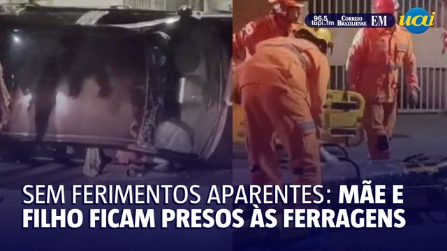 Mãe e filho ficam presos às ferragens após carro capotar em bairro de BH