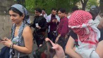 Watch: Anti-Israeli protesters vandalize WWI memorial as cops block group from Met Gala