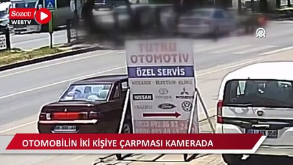 Otomobilin iki kişiye çarpması kamerada