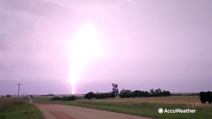 Vivid lightning streaks across Oklahoma sky