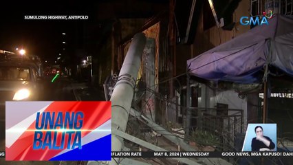 10-wheel truck, sumabit sa mga nakalaylay na kable; poste, bumagsak | UB