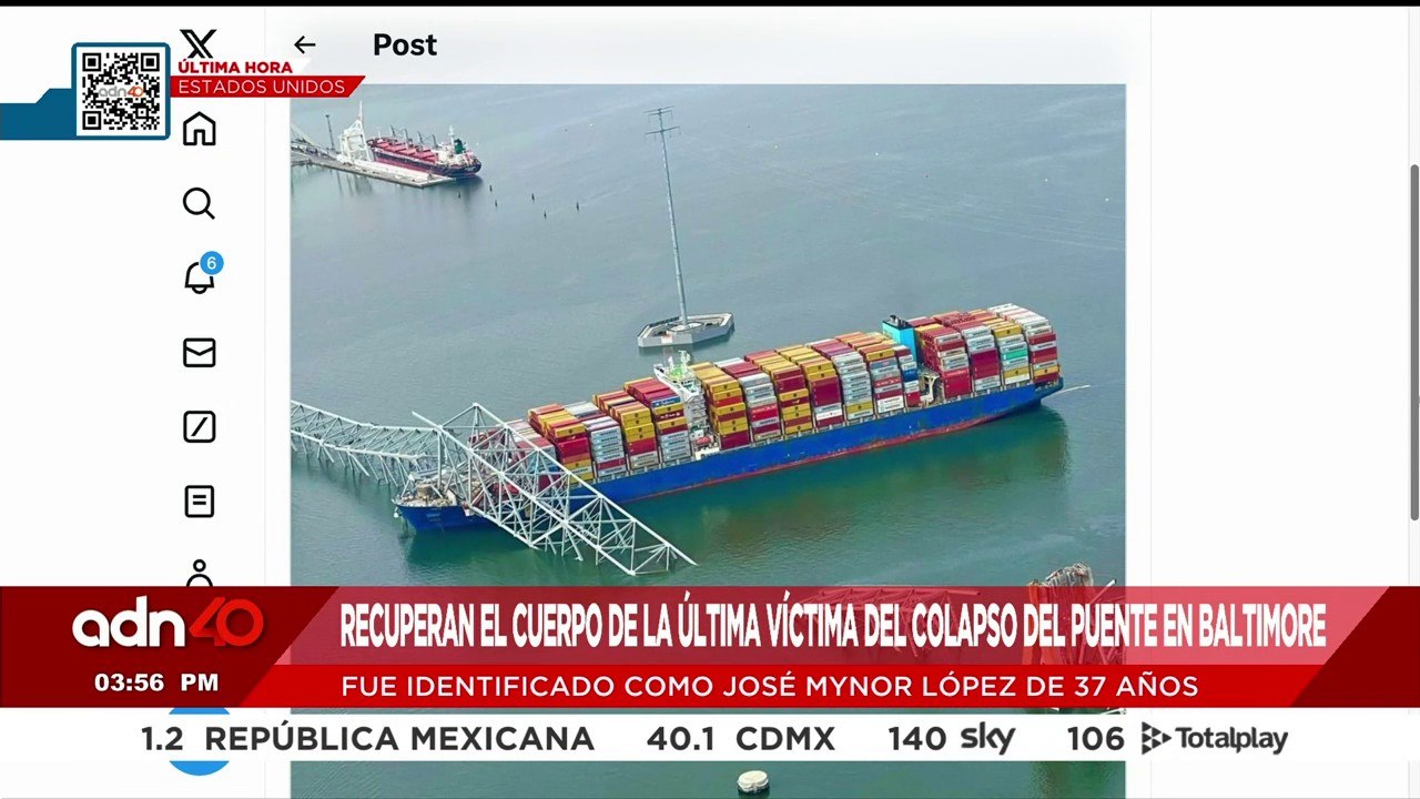 ¡Última Hora! Recuperan el cuerpo de la última víctima del colapso del puente en Baltimore