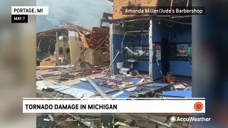 Two tornado-warned storms in a row tear through Michigan town