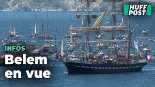 Les images de la parade du Belem et de la flamme olympique devant le port de Marseille