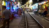 Walking Tour in Train Street, HANOI Old Quarter  Nightlife VIETNAMthe City Immersive Sound 4K