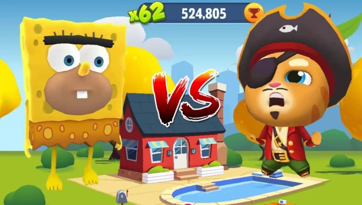 Talking Tom Gold Run vs Spongebob Sponge On The Run - Pirate Ginger vs Caveman Bob