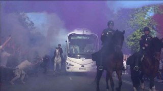 Llegada del autobús del Real Madrid al Santiago Bernabéu antes del Real Madrid - Bayern Munich