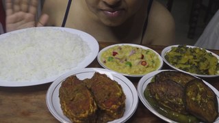 EATING MASOOR DAL BHARTA, POI SAAG DRY, FISH MASALA DRY, BRINJAL FRY, RICE | MUKBANG | EATING SHOW
