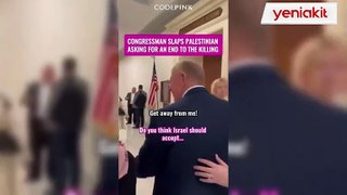 İsrail yalakası ABD'li siyasetçi Filistin için tepki gösteren kadına saldırdı