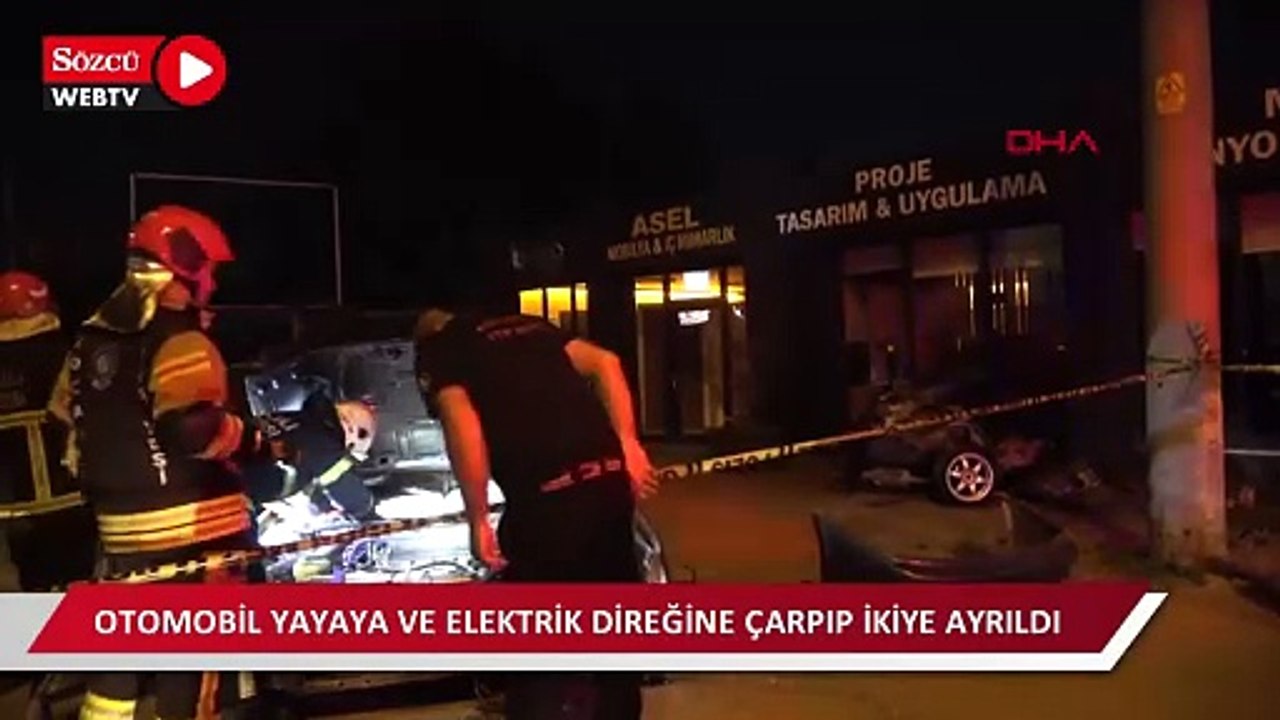 Otomobil yayaya ve elektrik direğine çarpıp ikiye ayrıldı: 1 ölü 1 yaralı