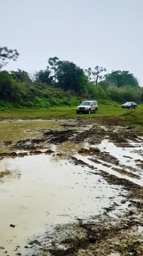 Pajero goes thorugh mud