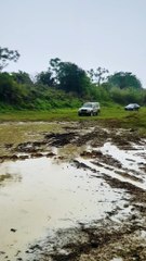 Pajero goes thorugh mud