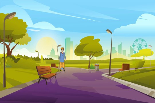 2d character Animation walking in city park