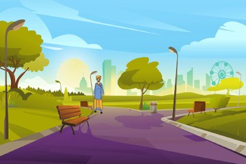 2d character Animation walking in city park