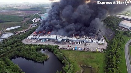 Aerial footage of a huge fire in Cannock