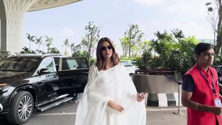 Kriti Sanon adds an ethnic touch to her airport attire, opting for an all-white kurta set