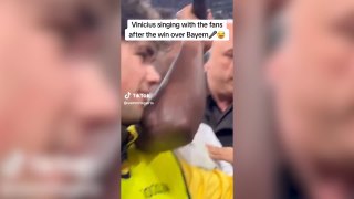 Vinicius sings with fans after Champions League win