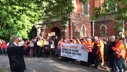 Protesters at Chatham Docks planning meeting