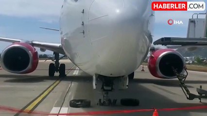 Gazipaşa Havalimanında lastiği patlayan yolcu uçağının yeni görüntüleri ortaya çıktı