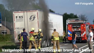 Vastgelopen remmen veroorzaken brand aan trailer