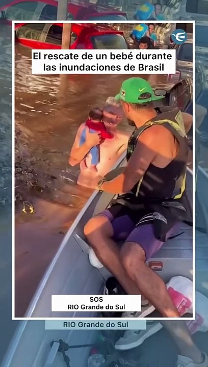 Un bebé rescatado en medio de la peor inundación de Brasil  En las últimas horas se volvió viral un video en donde una comunidad de vecinos se unen para rescatar a un niño de 2 meses.   La catástrofe ya acecha a