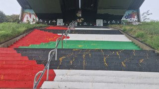 ‘Disgust and anger’ after Foyle Bridge Palestine solidarity mural daubed with yellow paint