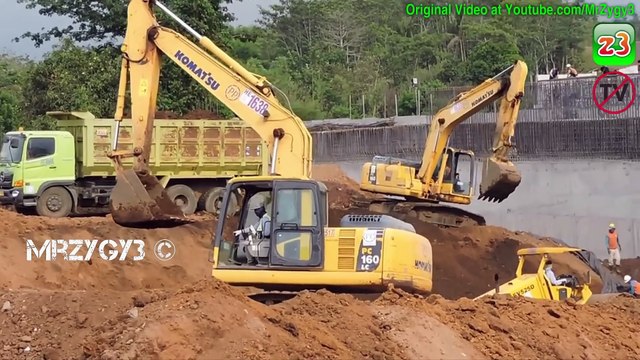 Excavator Dump Trucks Motor Grader Compactor Busy Working On Toll Road Construction