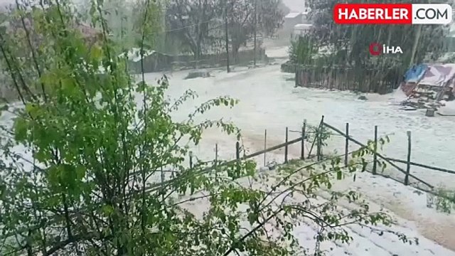 Dolu sonrası köy beyaz örtüyle kaplandı, tarım arazileri zarar gördü