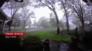 Doorbell Video Shows Storm Knocking Down Trees in Tornado Struck Portage, Michigan