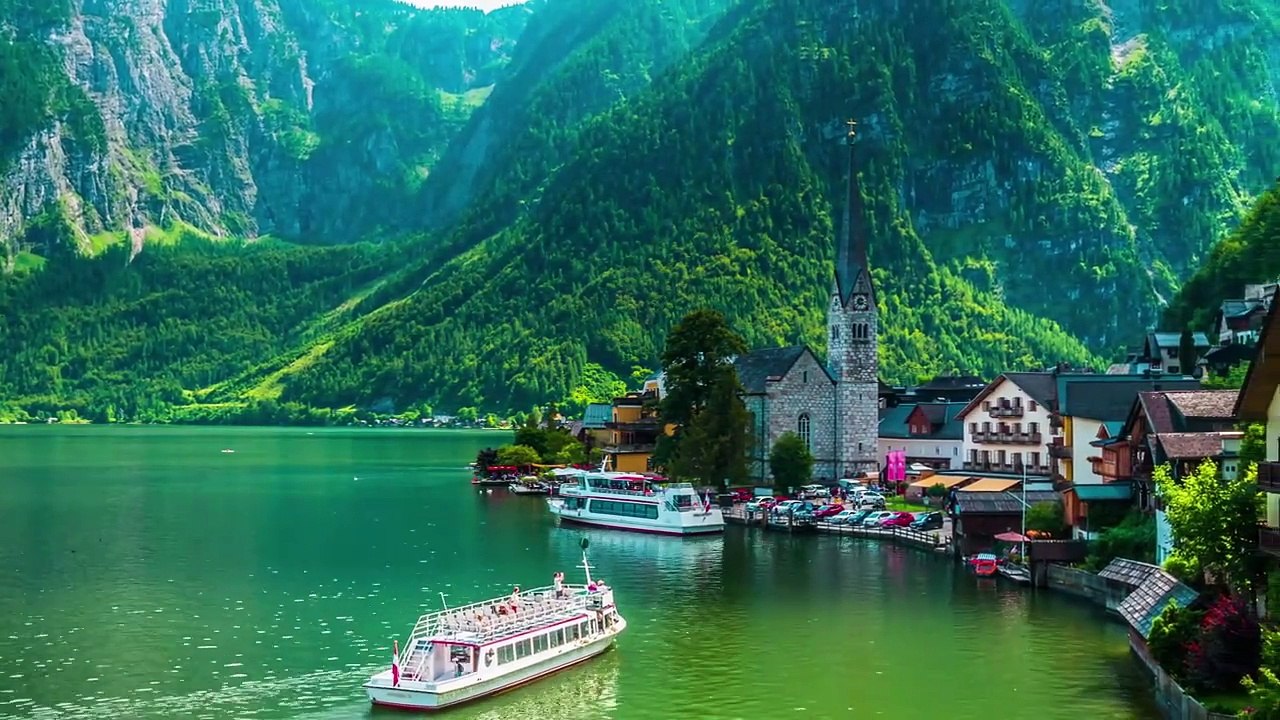 قرية هالستات النمسا وأجمل مناظر طبيعية مع أصوات الطبيعة الجميلة(720P_HD)